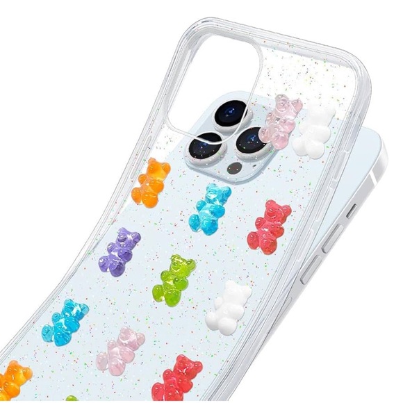 Clear Glitter Multi Colored Gummie Bear iPhone Case 15 Max Pro - Picture 7 of 7